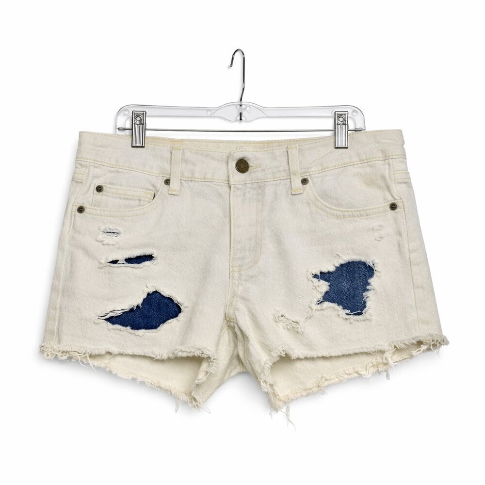 AMERICAN EAGLE Outfitters Shortie Stretch Patch Light Wash Jean Shorts Size 4